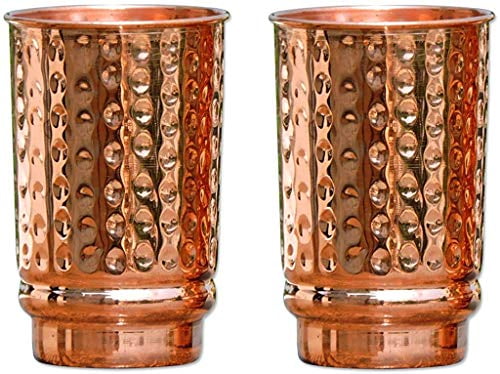 Pure Steel Copper Hammered Glass Tumbler Drinkware Set of 4 For Health Benefits 