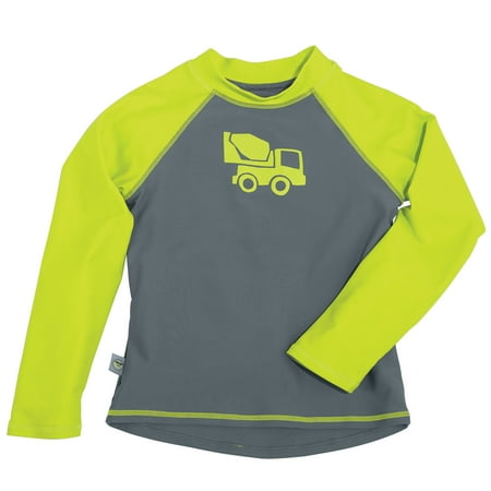 Sleeve Boom Rash Guard - Sun Smarties Baby and Toddler Boy Rashguard - Grey and Green Truck - Long Sleeve
