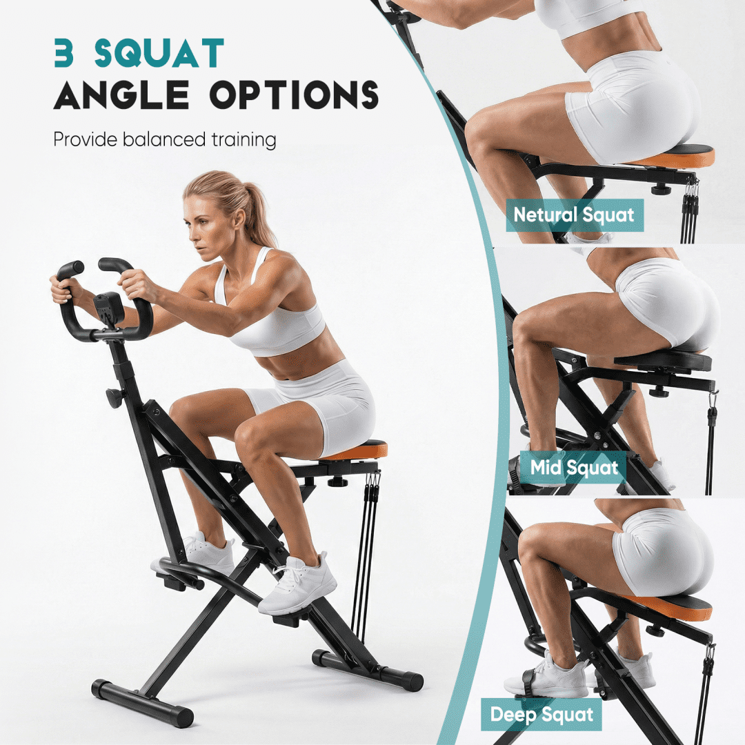 Black Steel Home Squat Machine - 40.94 in Length Foldable Lower Body Exercise Equipment with Adjustable Resistance