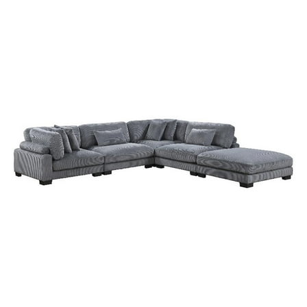 Pemberly Row 5-Piece CorduModular Sectional with Ottoman in Gray