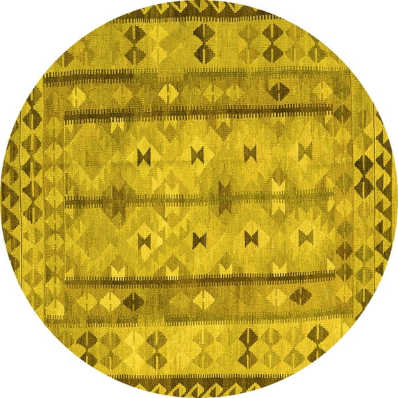 Ahgly Company Indoor Round Abstract Yellow Contemporary Area Rugs, 4' Round