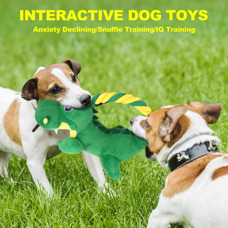 Kitsin Squeaky Dog Toys, Plush Dog Toy, Dinosaurs Shape Dog Chew Toy with  Rope Loop, Stuffed Interactive Dog Toys for Medium Large Dogs 