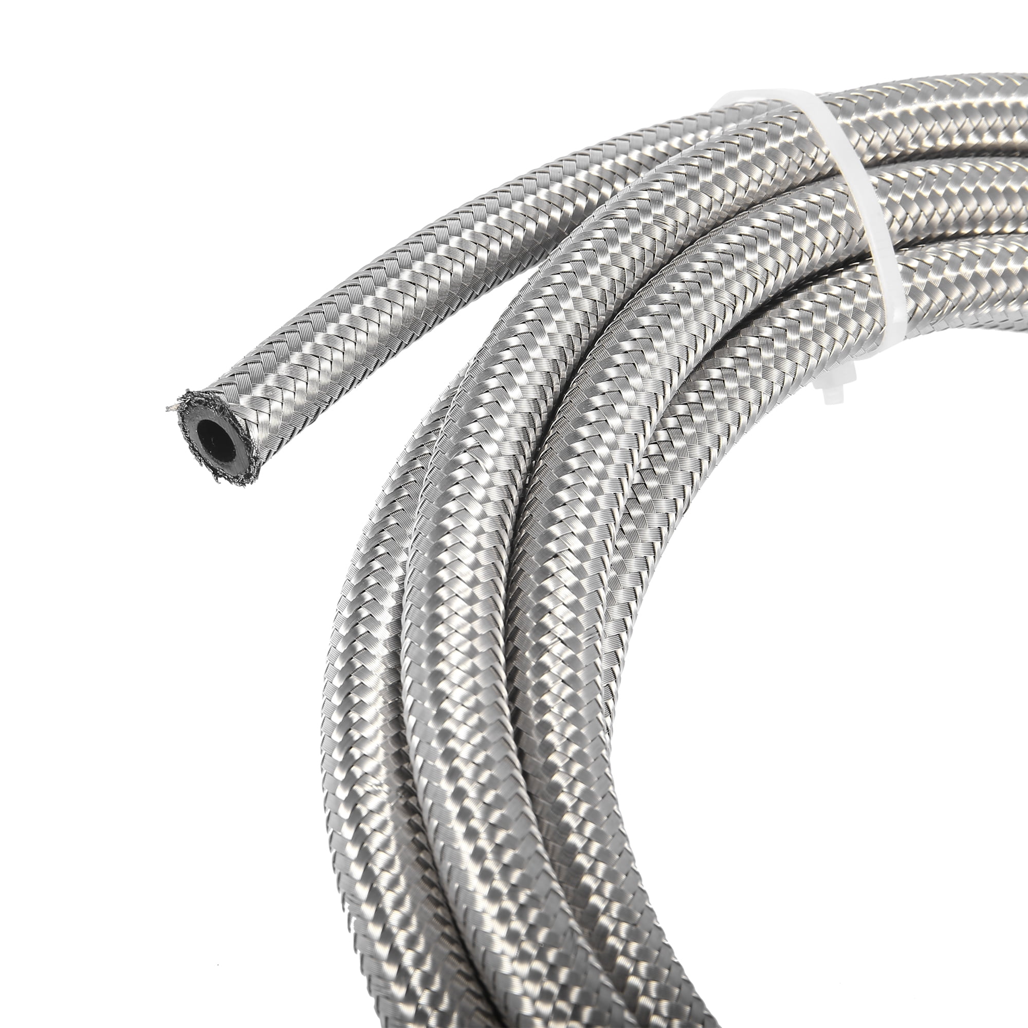 Unique Bargains 10 Ft 4AN Fuel Hose Braided CPE Oil Fuel Gas Line Hose Silver AN4 1/4"