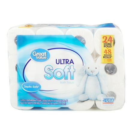 Great Value Ultra Soft Toilet Paper, 24 Double Rolls