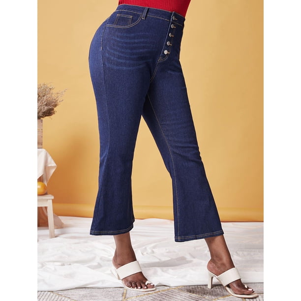 Botón de talla grande Fly Bell Boom Jeans Rosegal Vaqueros de talla grande
