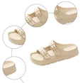 thumbnail image 4 of Rokment Women's Double Buckles Platform Slides Sandals Classic Casual Wide Width Open Toe Chunky Flat Comfortable Walking Slip on Slippers for Indoor Outdoor Waterproof Beige Size 6, 4 of 6