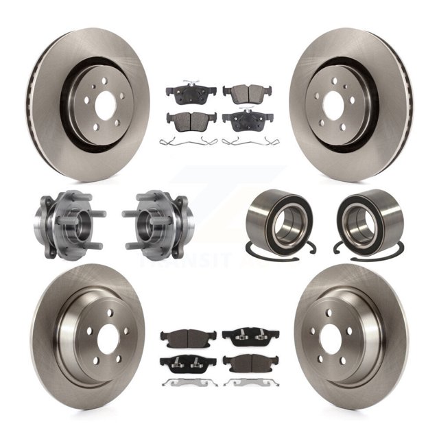 Transit Auto Front Rear Wheel Hub Bearing Assembly Disc Brake Rotor and Ceramic Pads Kit (10Pc) for Car 2015 Ford Edge AWD with 345mm Diameter Left Right Side (Driver Passenger) KBB-113167