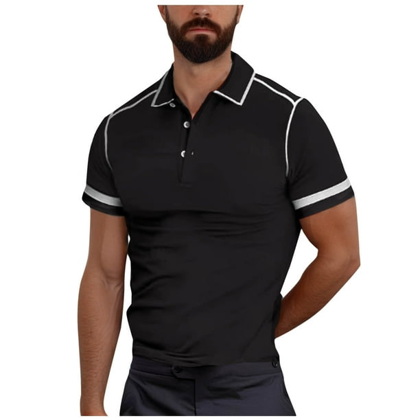 pstuiky Camisa de manga corta para hombre, Camiseta informal de manga corta con botones y solapa para hombre ropa de hombre m
