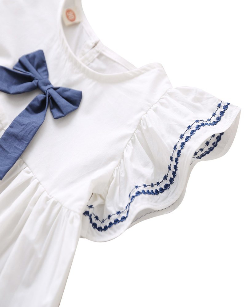 Luxsea Summer Casual Fashion Baby Girl Short Sleeve Bow-knot Princess Dress Kids Clothing Toddler Little Girls Clothing Cute Ruffle Sleeve Solid Dress Knee-Length Skirt Outfits - image 4 of 5