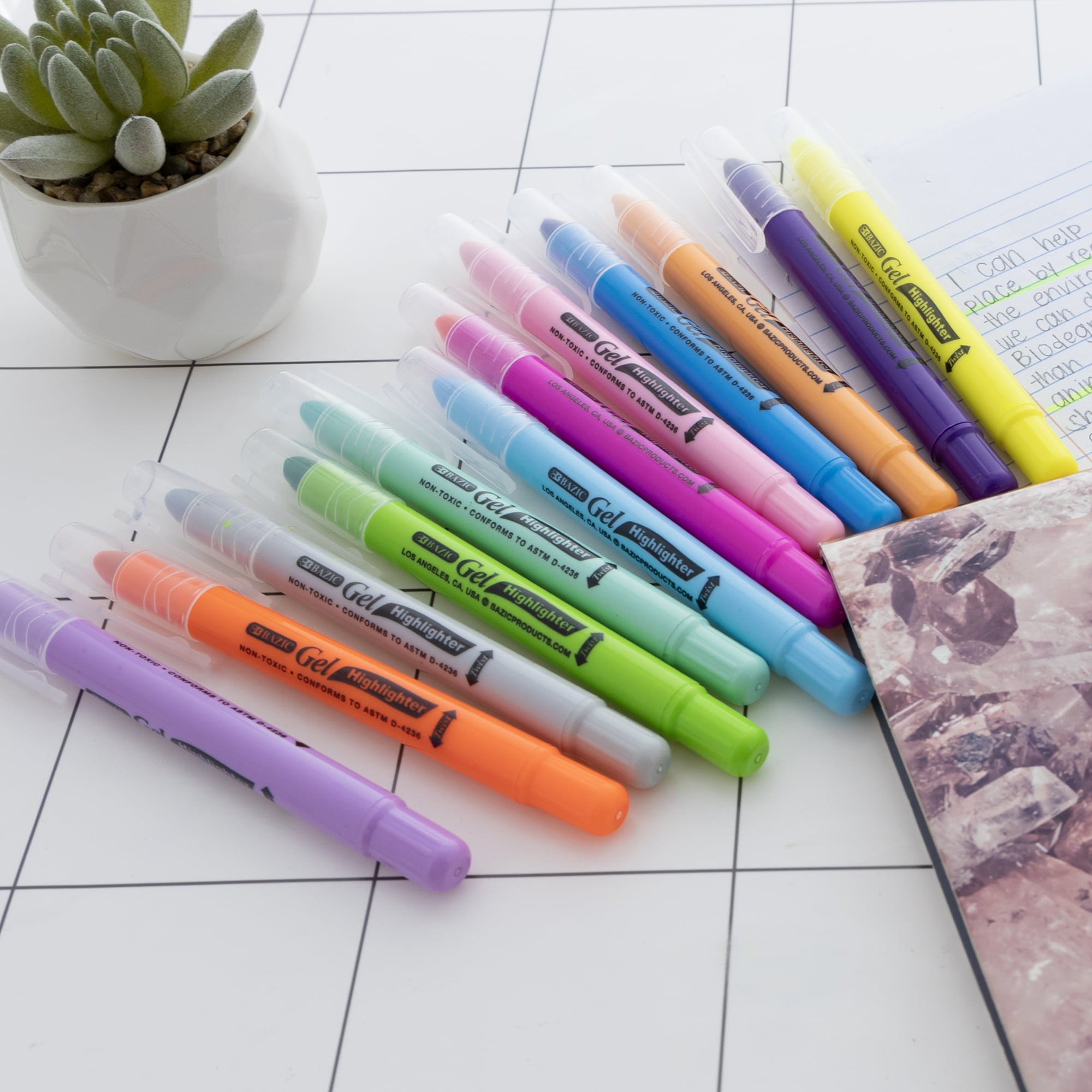 BAZIC Highlighter Gel Pen Bible Highlighter, No Bleed Highlighting Coloring Pen (12/Pack), 1-Pack