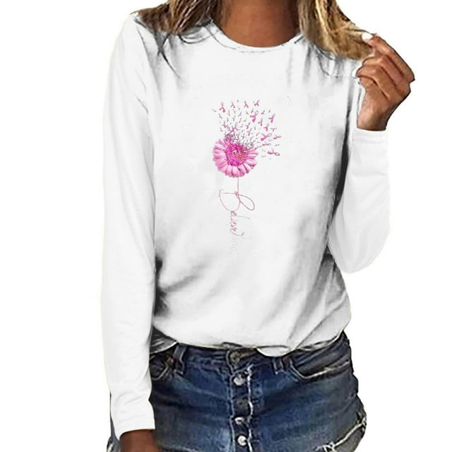 Hoodies & Sweatshirts pour Hommes Ma Commande! Aqestyerly Hauts Décontractés à Col Rond Imprimé Mode Manches Longues Cancer du Sein pour Femmes