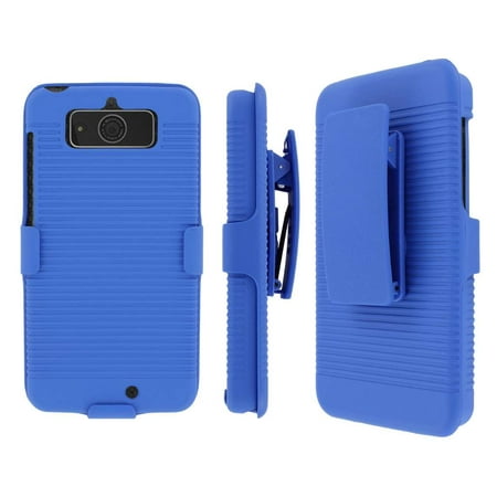 Motorola Droid Mini Belt Clip Case, MPERO Collection 3 in 1 Tough Blue Kickstand Case for Motorola DROID