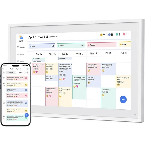 10.1" Digital Calendar Chore Chart, 1080P FHD Interactive Touchscreen, Smart Family Planner for Seamless Scheduling-White