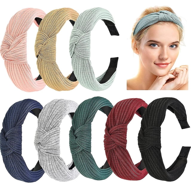 8 Piezas Diademas con Nudos para Mujeres Niñas, Diadema Anudada Diademas de Tela Antideslizante Banda Ancha Anudada para el Cabello con Turbante Accesorios elásticos para el Cabello