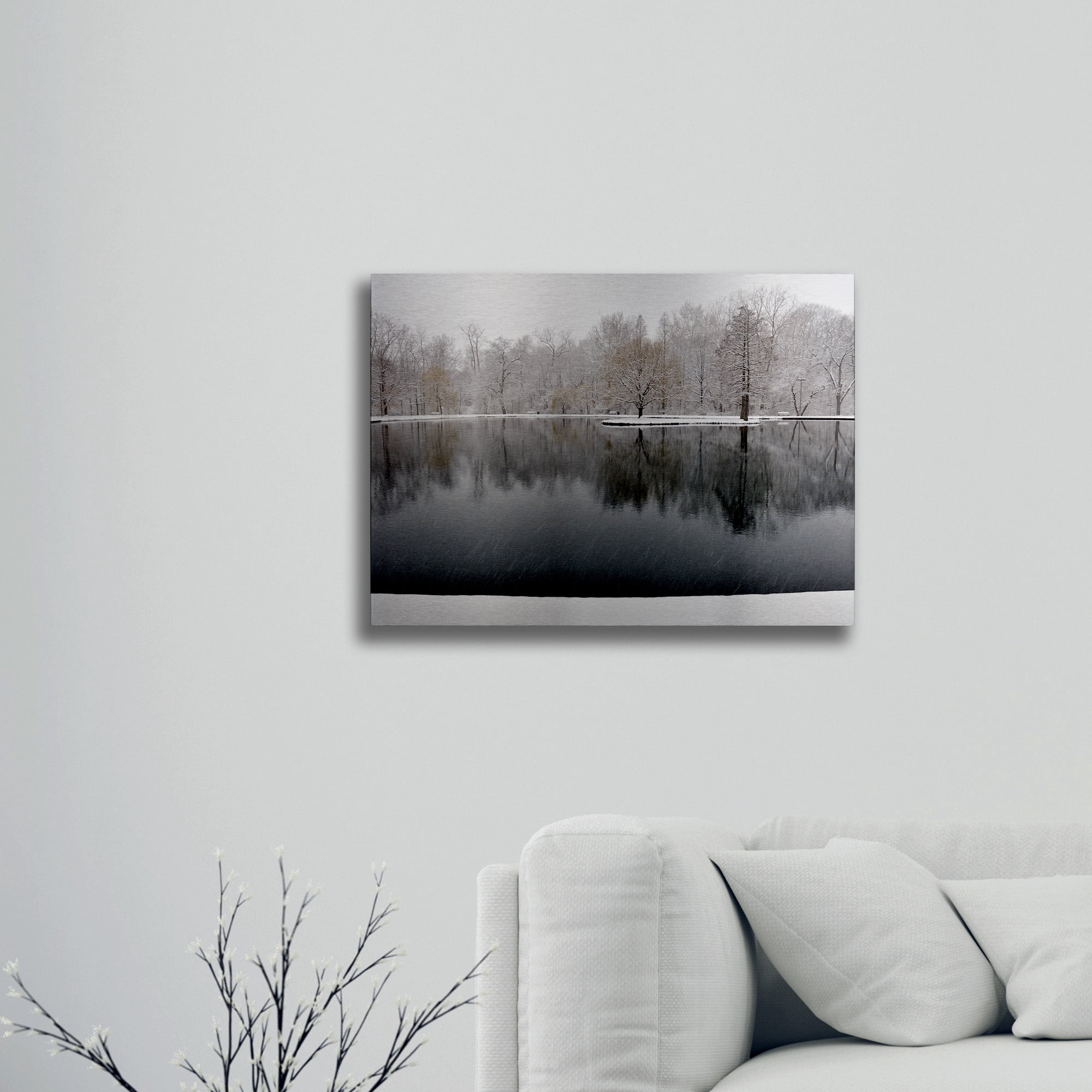 Trademark Fine Art 'Snowy Pond' Brushed Aluminum Wall Art Art by Kurt Shaffer