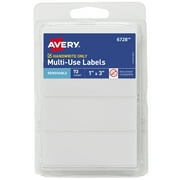 Avery Multiuse Removable Labels, 1" x 3" Rectangle Labels, White, Non-Printable, 72 Total (6728)