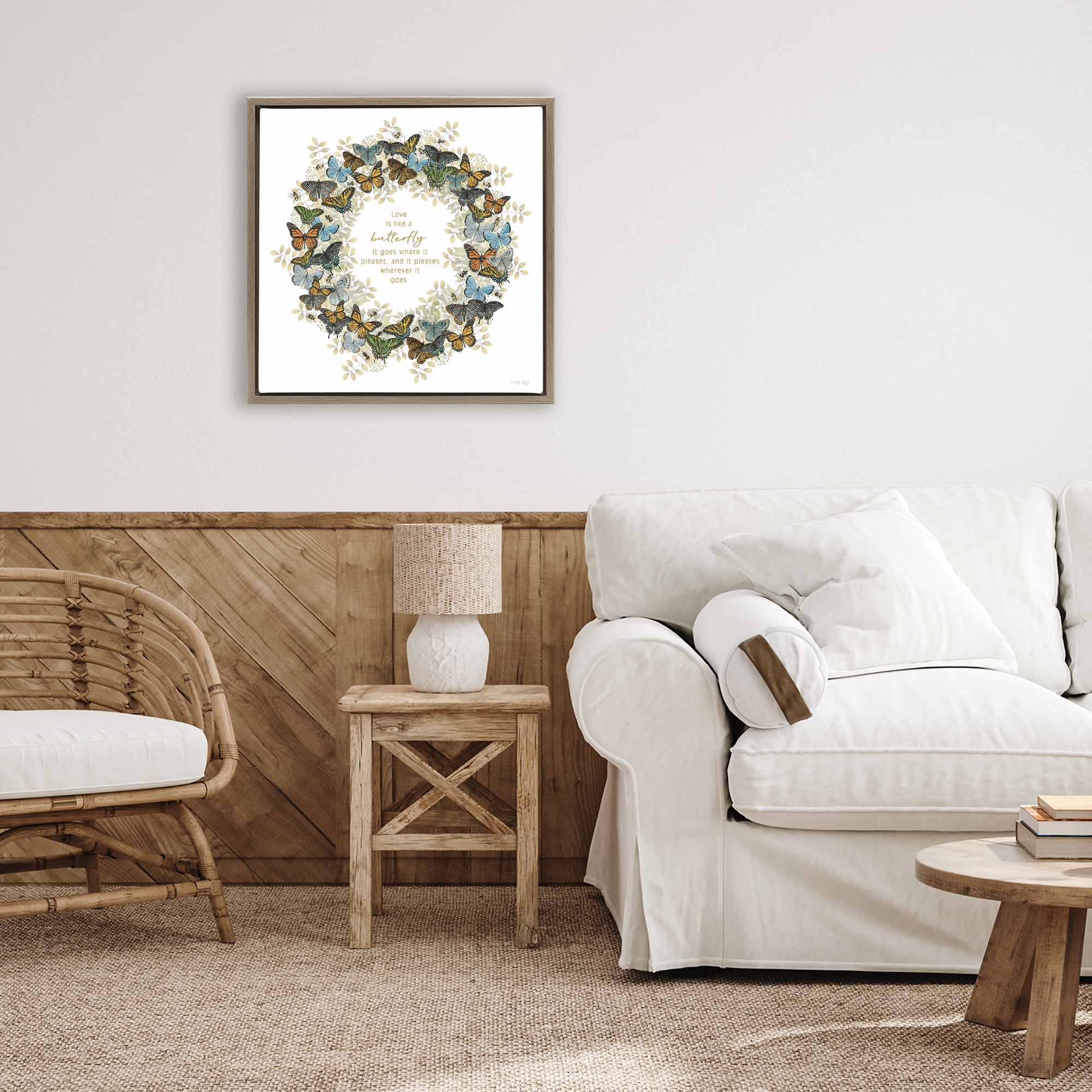 Stupell Industries Life Is Like A Butterfly Wreath Brown Framed Floater Canvas Wall Art, design by Cindy Jacobs