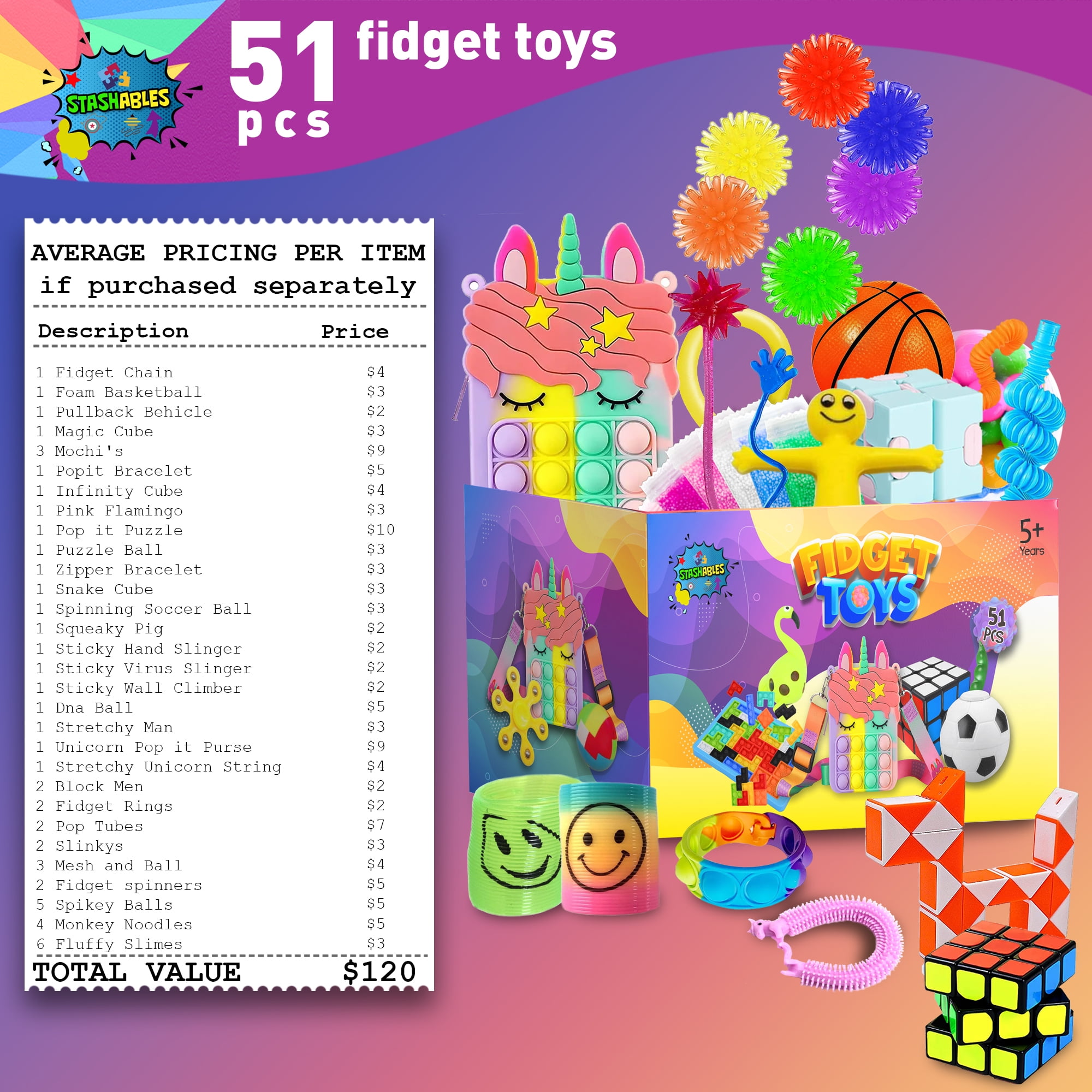  (51 Pcs) Fidget Toys Pack, Popits Fidgets Set for