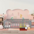 thumbnail image 2 of Queen Size Montessori Floor Bed for Kids,Solid Wood Floor Bed Frame with Fence and Door, Bed Frame for Kids Toddlers,Box Spring Needed, Gray, 2 of 7