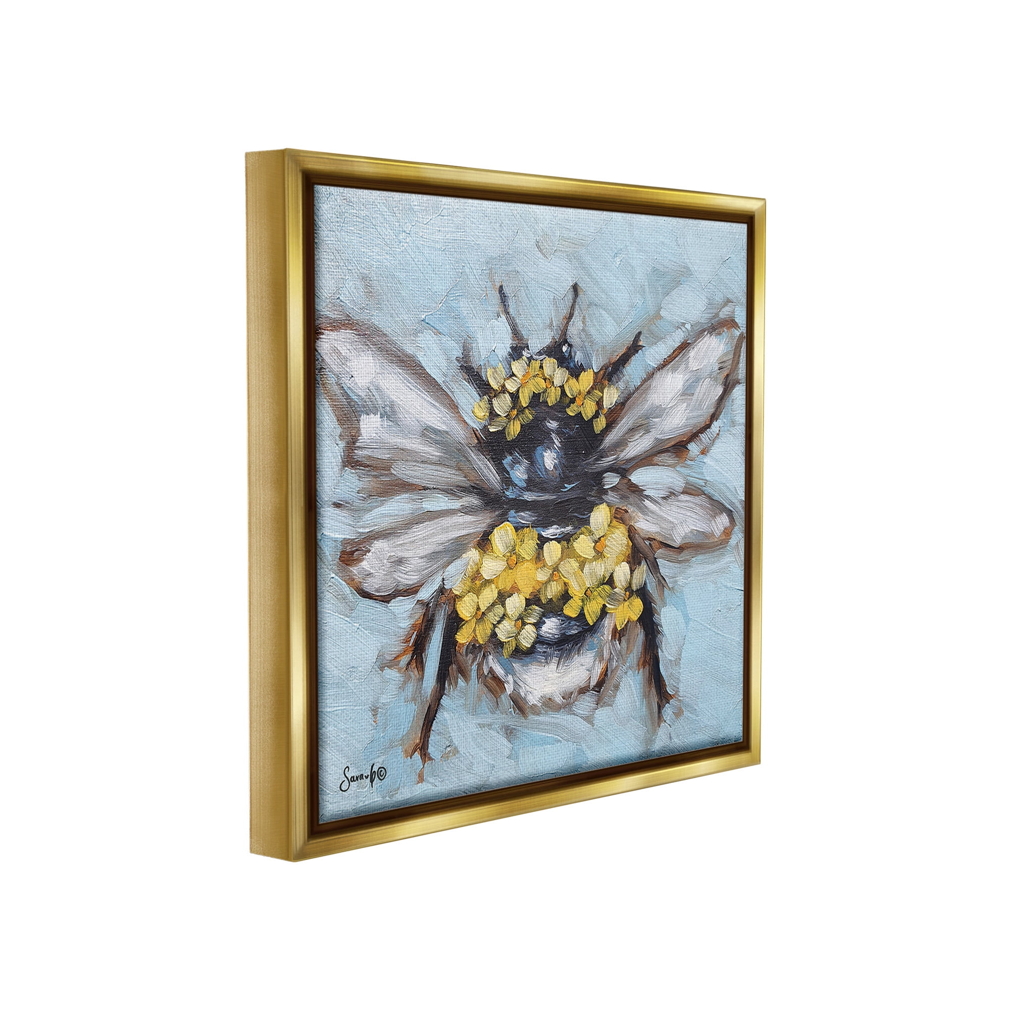 Stupell Industries Abstract Bee with Flowers Animals & Insects Painting Gold Floater Framed Canvas Art Print Wall Art, 25 x 25