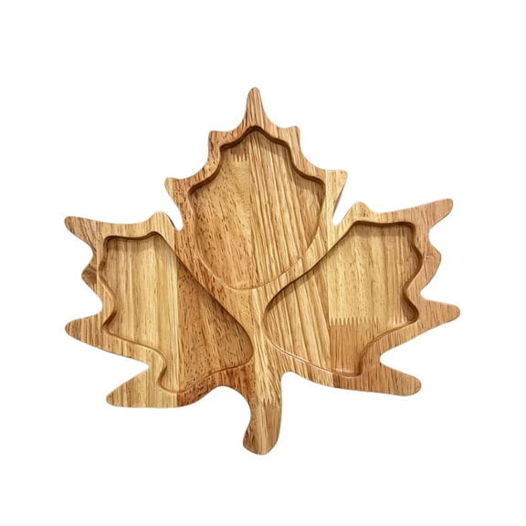 Maple Leaf Wooden Serving Tray 3 Compartment Wood Snack & Cheese Board