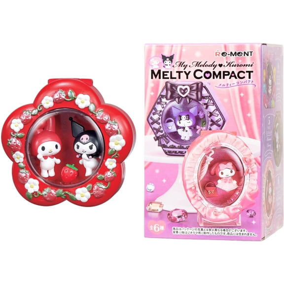 Hamee RE-MENT Hello Kitty and Friends Blind Box Diorama Miniature Figure Set for Birthday Gift, Party Favor, Collectible Figurine, Sanrio Fan (My Melody & Kuromi Melty Compact) – 1 Pc. Mystery Set