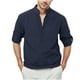 thumbnail image 1 of Blusa y camisa de manga larga con cuello vuelto para hombre, informal, con botones, de lino y algodón, a la moda., 1 of 3
