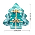 thumbnail image 3 of Stylish Metal Hanging Christmas Tree Wind Spinner - Teal & White Lines Golden Stars & Bows Perfect for Garden & Yard Decor, 3 of 7