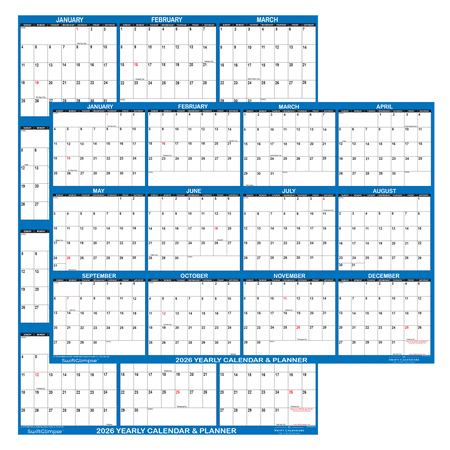 SwiftGlimpse 24" x 36" Yearly 2026 Wall Calendar, Erasable, Reversible, Horizontal-Vertical, Navy