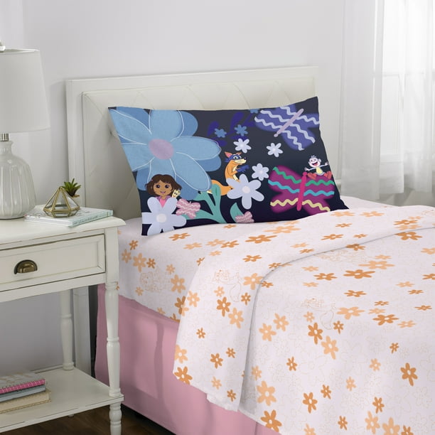 Dora Kids 3 Piece Pink Orange Floral Sheet Set, Twin - Walmart