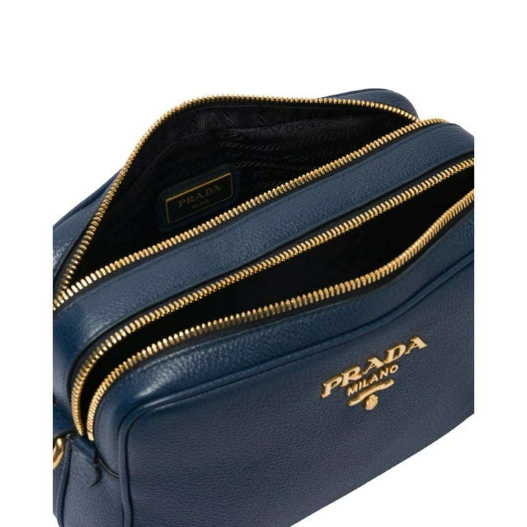 Prada Navy Blue Logo Embossed Leather Camera Crossbody Bag Prada