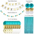 thumbnail image 4 of Birthday Party Decorations Balloons Banners Happy Birthday Kit Reusable PomPoms Confetti Ribbons Foil Fringe Fringe Curtain Tissue Boys Girls Partie Décor Supplies - Teal Blue and Gold, 4 of 7