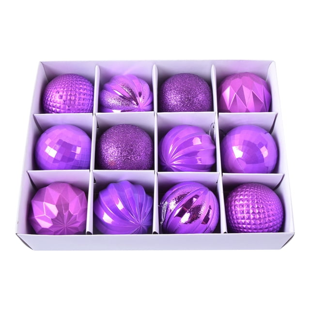 Set de adornos navideños inquebrantables de 12 piezas - 6 cm de adornos de plástico mate con purpurina y brillante para decorar el árbol