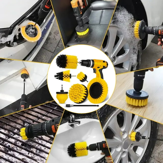 Fiudx Juego de Cepillos para Taladro, Kit de Limpieza Versátil, Accesorio de Extensión Incluido, 5 Cepillos con Diferentes Formas para Suciedad Difícil, para Uso Doméstico, Baño, Cocina, Cerdas de Na
