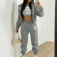 thumbnail image 2 of BLOCLOALO 3 Piece Lounge Set Long Sleeve Pullover Hoodie Sweatshirts Casual Autumn Winter Top Set Fashion Solid Color Zipper Hooded Pants Zip Up Hoodie Plus Size Workout Sets Comfy Lounge Sets Grey M, 2 of 5