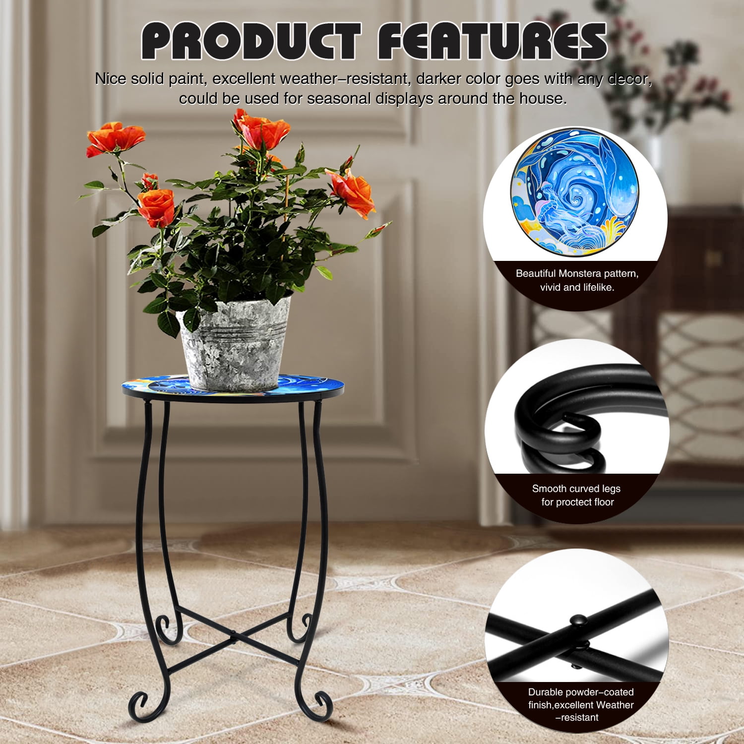Haibin 2 Pack Outdoor Side Table, 15 inch high Small Patio Outdoor Table Indoor Folding Round End Table with Plant Stand for Bistro Balcony Garden