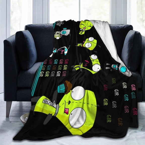 Throw Blanket Invader Anime Zim Soft Flannel Blankets for Children Adult All Season Air Conditioning Blanket for Bed Living Room Sofa 80"x60"