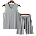 thumbnail image 2 of Wyobmus Men's 2 Pieces Ice Silk Set Solid Color Quick Dry Elastic Waist Shorts Sleeveless Tank Top Outfit Tracksuit L-4Xl Gray, 2 of 4