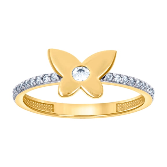 14k Two-tone Gold Womens Cubic Zirconia Butterfly Angel Wings Fashion Ring 7x1.6mm Wide Ring for Women
