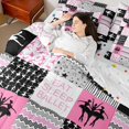 thumbnail image 5 of Homewish Eat Sleep Ballet Bedding Comforter Set 7pcs for Kids, Chic Stripes Lines Queen Bedding Sets, Pink Buffalo Patchwork Reversible Queen Sheet Sets, Lightweight Room Decor, 5 of 8