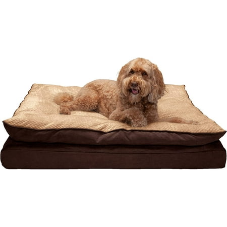 UPC: 0842229130188 | FurHaven Pet Products Minky Faux Fur & Suede Pillow-Top Orthopedic Pet Bed for Dogs & Cats – French Roast Jumbo