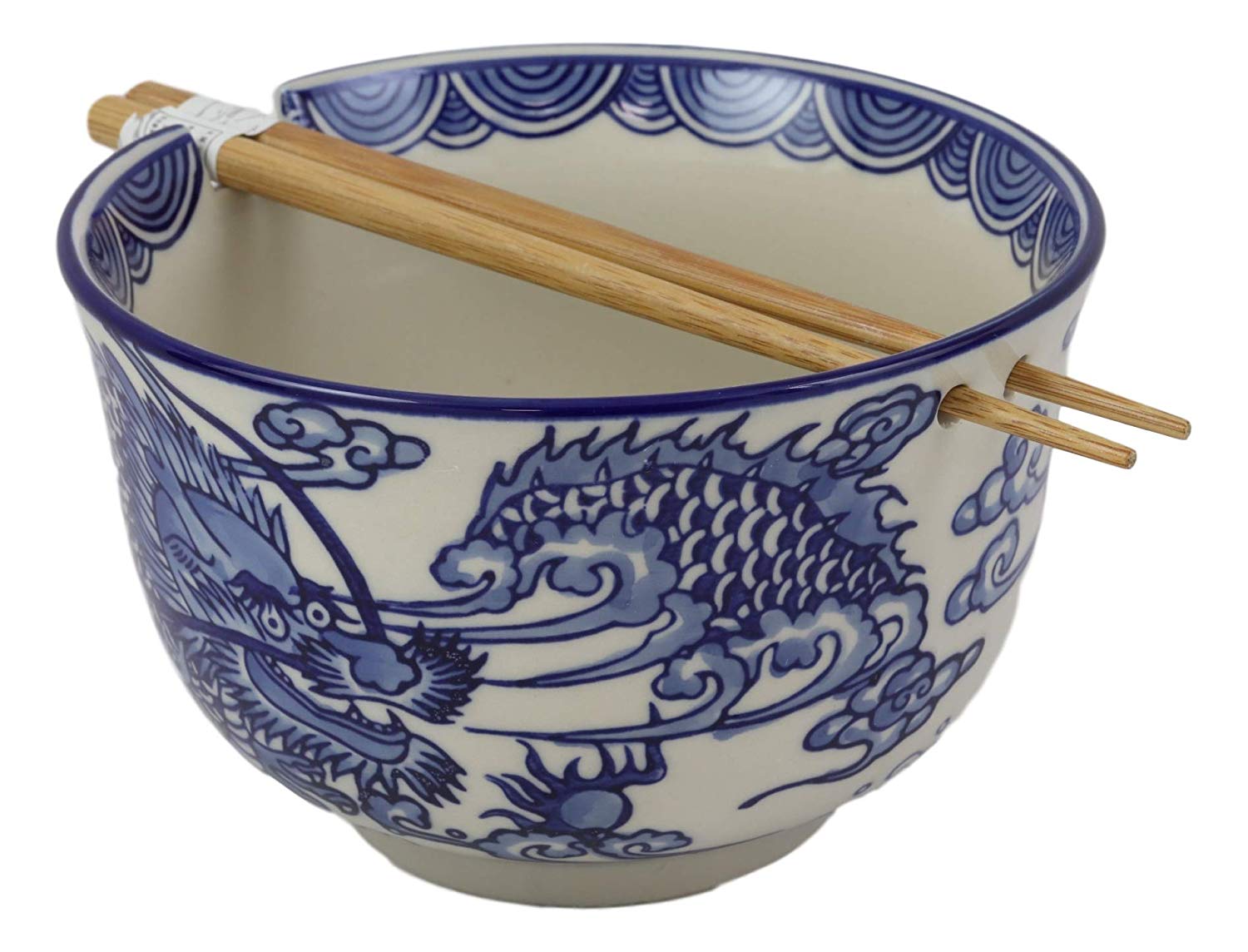 Ebros Ming Style Feng Shui Dragon Blue And White Ramen Udon Noodles