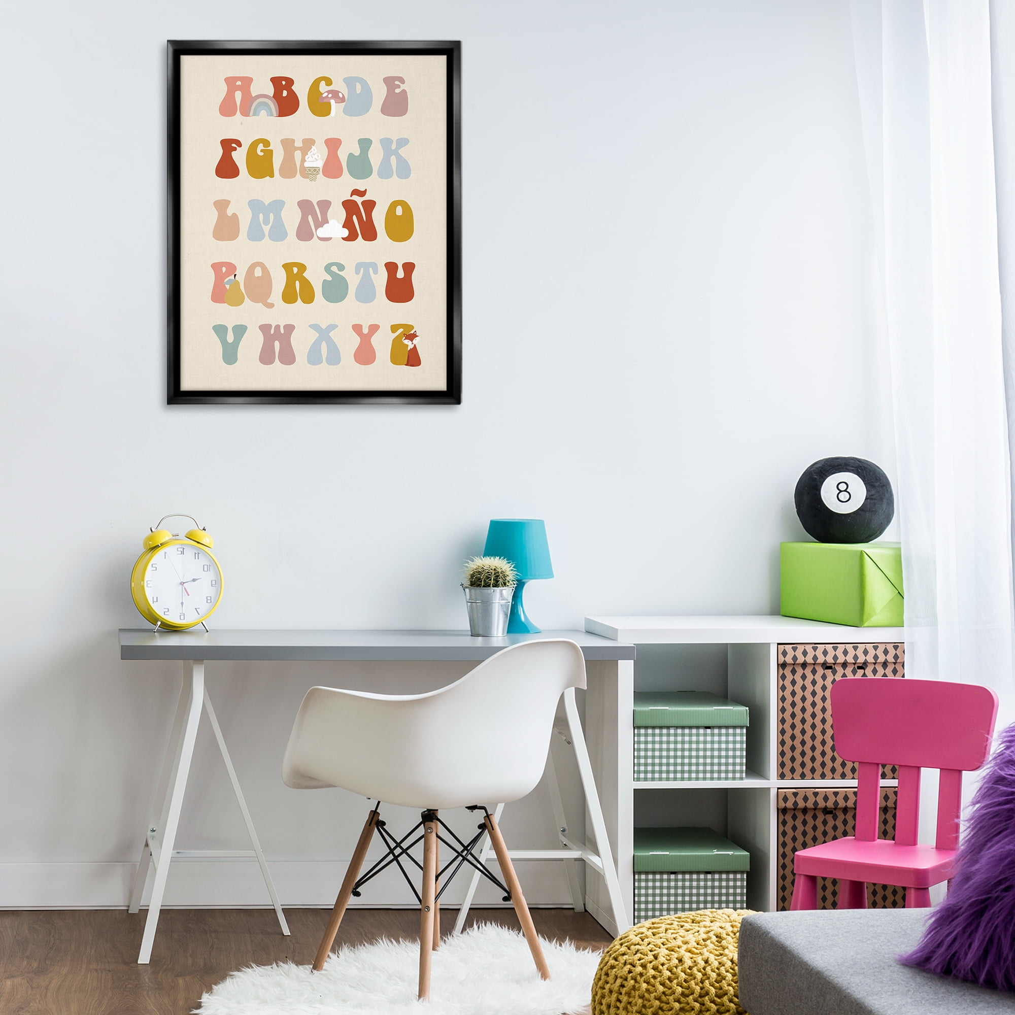 Stupell Industries Alfabeto Ilustrado Infantil Charts and Diagrams Painting Black Floater Framed Art Print Wall Art, 25 x 31