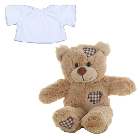 Plush Gear Brown Patches Bear 8" With White T-Shirt Soft Stuffed Animal Plush Toy Gift for Kids & Collectors