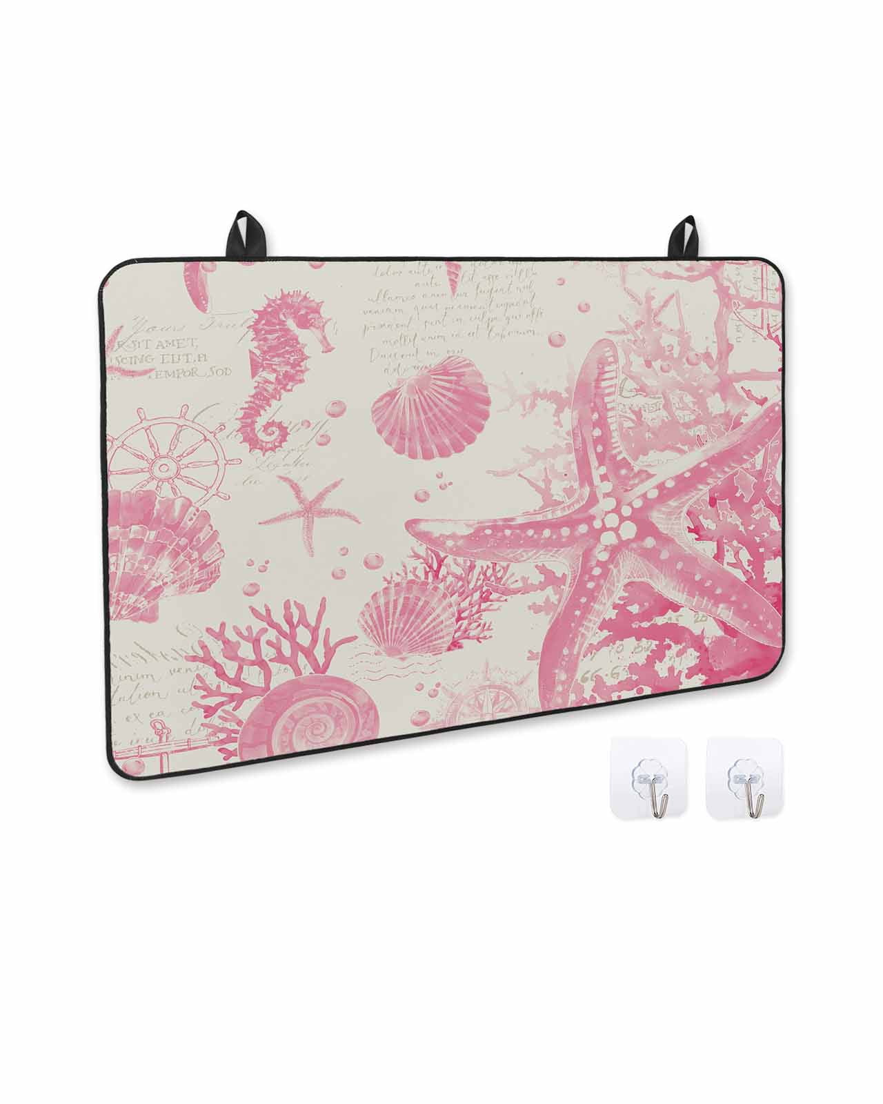 nqOlkjepod Large Induction Cooktop Protector Mat 36"x21", Pink Coastal Starfish Stove Top Covers for Electric Stove, Nautical Beach Conch Seashhells Stove Burner Cover Mats, Glass Top Stove Cover