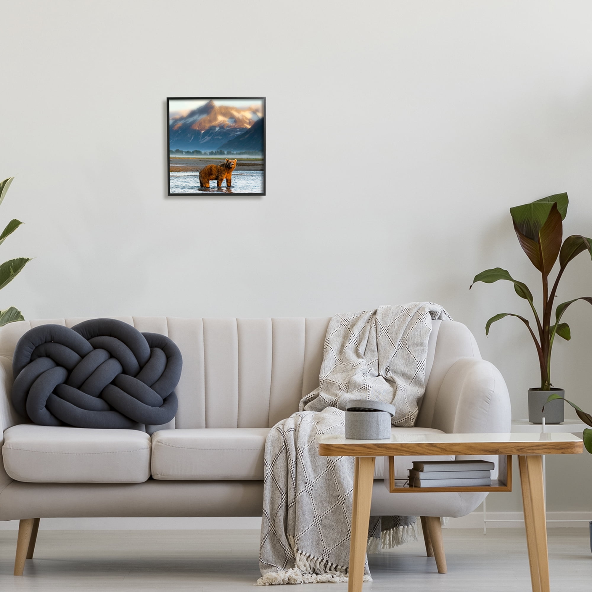 Stupell Industries Bear in Mountain Lake Animals & Insects Photography Black Framed Art Print Wall Art, 12 x 12
