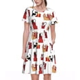 thumbnail image 1 of Balery Cute Cat And Christmas Gift Vestidos sueltos de manga corta para mujer, vestidos de verano 2025, vestidos casuales de corte A con vuelo., 1 of 6