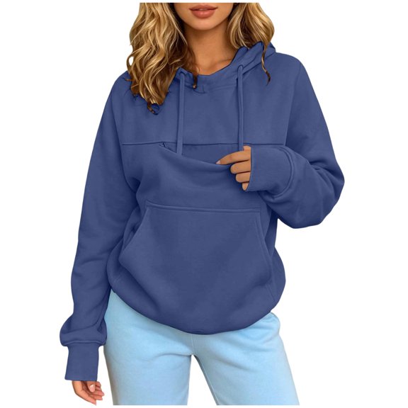 felwors Women's Oversized Pullover Pet Carrier Hoodie Cotton Blend Fleece Sweatshirt with Kangaroo Pocket Casual Navy for Size XXXXL