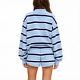 thumbnail image 3 of Women Striped Mock Neck Sweatshirt 2 Piece Outfits Oversized Pullover Elastic Waist Shorts Set Fall Lounge Set XL, 3 of 4