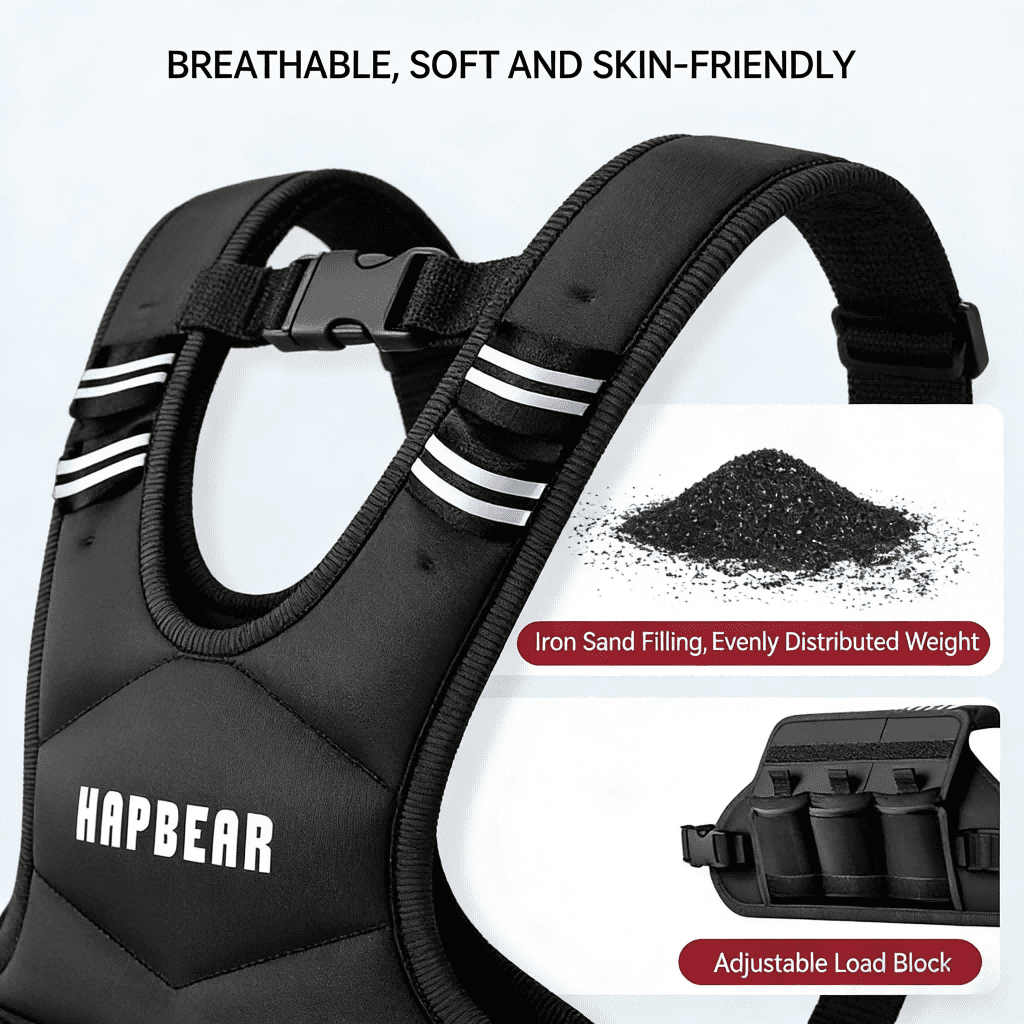 HAPBEAR Adjustable Weighted Vest for Men and Women, 4-10 lbs with 6 Ironsand Weights and Large Pocket Includes kettlebell pouch for Workout, Strength Training, Running, Walking, Weight Loss